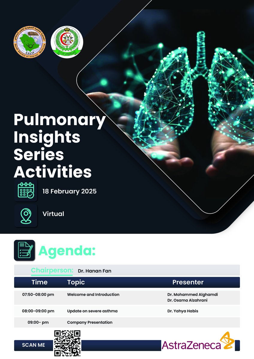 SSIM.KAU (@ssim_kau) on Twitter photo Pulmonary Insights Meeting
Date: 18 February 2025
Venue: Virtual
for free registration: us06web.zoom.us/j/84647719773?…
<a href="/letstalkmed/">Let's Talk Medicine</a> <a href="/DoctorsWorld_/">تجمع أطباء العالم</a> <a href="/studentdoctor/">Student Doctor Network</a> <a href="/doctorksa/">DoctorKSA Medical</a> <a href="/DallahHospitals/">مـسـتـشفيات دلـه - Dallah Hospitals</a> <a href="/AlmanaHospitals/">Almana Hospitals مستشفيات المانع</a> <a href="/DSFHospital/">مستشفى د. سليمان فقيه - جدة</a> <a href="/ayahospital1/">مستشفى آيه التخصصي | Aya Hospital</a> <a href="/KAUHospital/">الـمـسـتـشـفــى الـجـامـعــي</a> <a href="/IMC_kauh/">Internal Medicine Club</a> <a href="/Faculty_Med_KAU/">كلية الطب</a> <a href="/IMC_kauh/">Internal Medicine Club</a> Pulmonary Insights Meeting
Date: 18 February 2025
Venue: Virtual
for free registration: us06web.zoom.us/j/84647719773?…
<a href="/letstalkmed/">Let's Talk Medicine</a> <a href="/DoctorsWorld_/">تجمع أطباء العالم</a> <a href="/studentdoctor/">Student Doctor Network</a> <a href="/doctorksa/">DoctorKSA Medical</a> <a href="/DallahHospitals/">مـسـتـشفيات دلـه - Dallah Hospitals</a> <a href="/AlmanaHospitals/">Almana Hospitals مستشفيات المانع</a> <a href="/DSFHospital/">مستشفى د. سليمان فقيه - جدة</a> <a href="/ayahospital1/">مستشفى آيه التخصصي | Aya Hospital</a> <a href="/KAUHospital/">الـمـسـتـشـفــى الـجـامـعــي</a> <a href="/IMC_kauh/">Internal Medicine Club</a> <a href="/Faculty_Med_KAU/">كلية الطب</a> <a href="/IMC_kauh/">Internal Medicine Club</a>