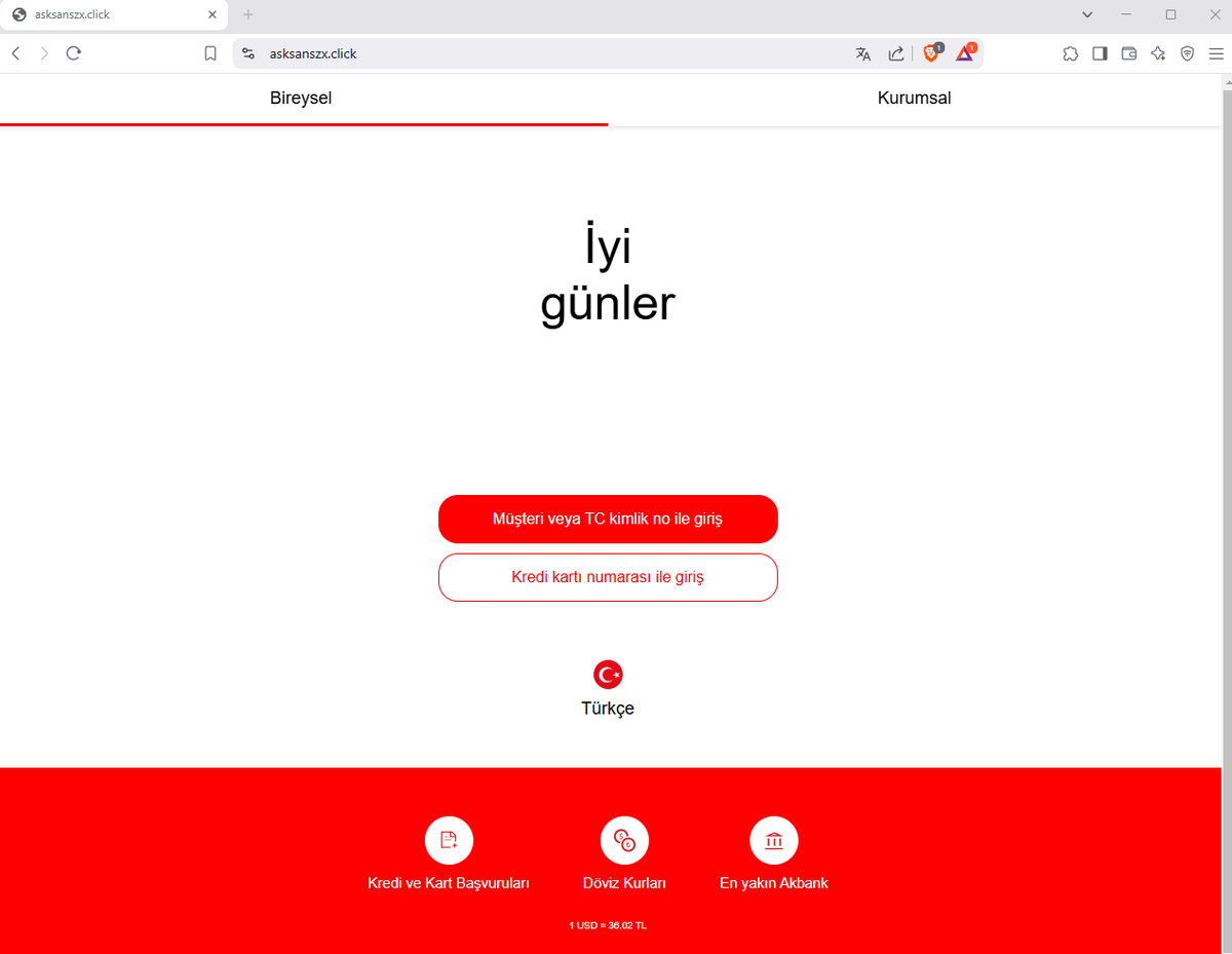 📢Phishing Site📢
🚨Akbank
🎣Phishing: hxxps[://]asksanszx[.]click
#phishing #Akbankphishing #trphishing #turkeyphishing <a href="/Sync_Pundit/">Sync_Pundit 👽😎🔱🔥</a> <a href="/ActorExpose/"> IPAE!</a> <a href="/urldna/">urlDNA.io</a> <a href="/PhisScan/">Phis Scan</a> <a href="/ULTRAFRAUD/">ULTRAFRAUD</a> <a href="/PhishStats/">Phish.Stats</a> <a href="/phisherofman/">Phisher Of Man</a> <a href="/cyberishlab/">cyberishlab</a> <a href="/Akbank/">Akbank</a> <a href="/AkbankDestek/">Akbank Destek</a> <a href="/tdatwja/">misaki</a> <a href="/TRCert/">USOM</a>