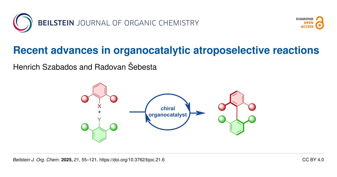 In this review, <a href="/Henders_the/">Henrich Szabados</a> and <a href="/RadovanSebesta/">Radovan Sebesta</a> from the <a href="/ComeniusUni/">Comenius University Bratislava</a> focus on recent progress in the synthesis of axially chiral compounds via asymmetric #organocatalysis.

➡️ beilstein-journals.org/bjoc/articles/…

#atropoisomers #atroposelectiveSynthesis #axialchirality
