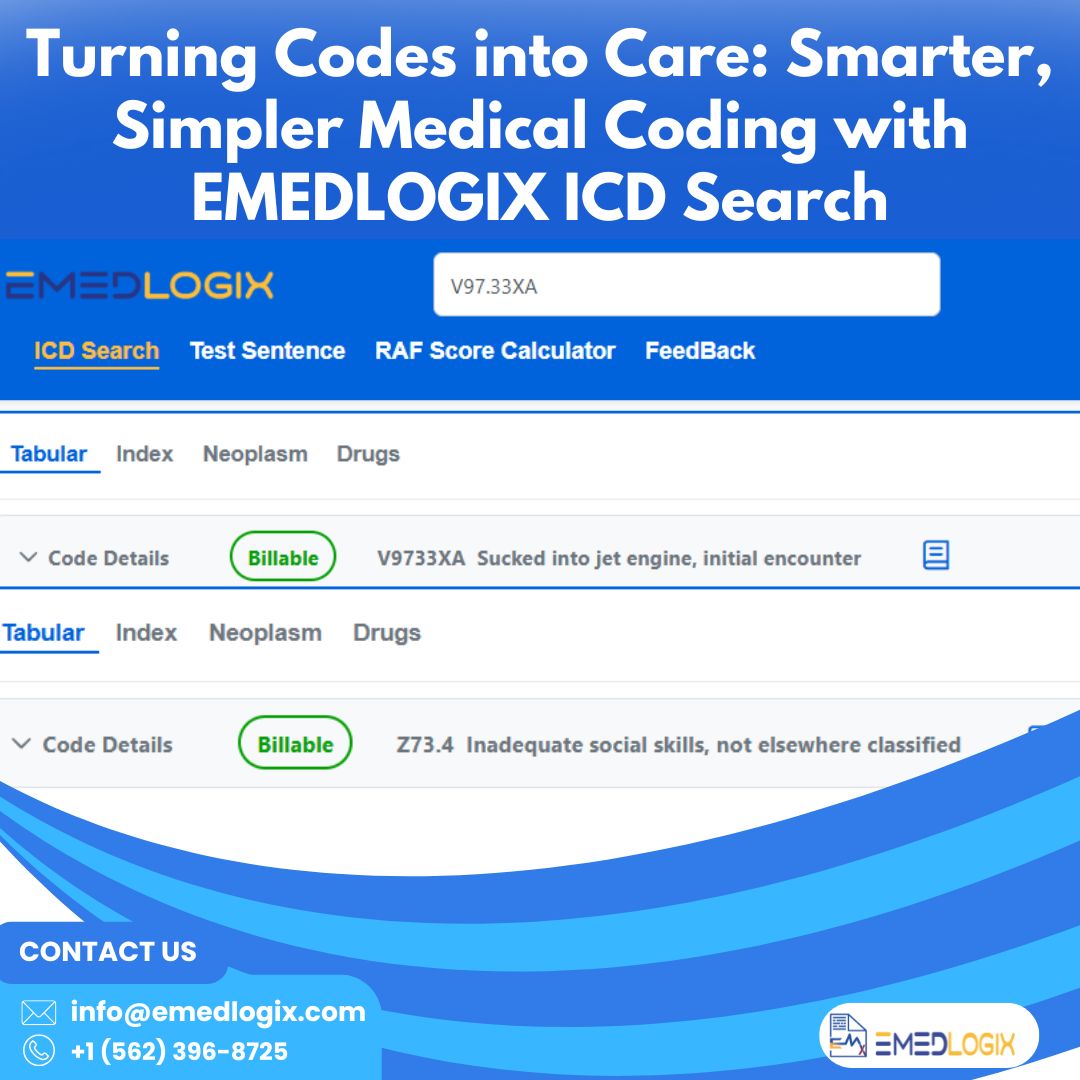 emedlogix's tweet image. Turning Codes into Care with EMEDLOGIX! Smarter, simpler ICD search. Behind every ICD code is a story—real challenges, real people. Enhance accuracy, workflows &amp;amp; decision-making. 
Try now: nlp.emedlogix.com/icd-search/#/i…

#ICDCodes #MedicalCoding