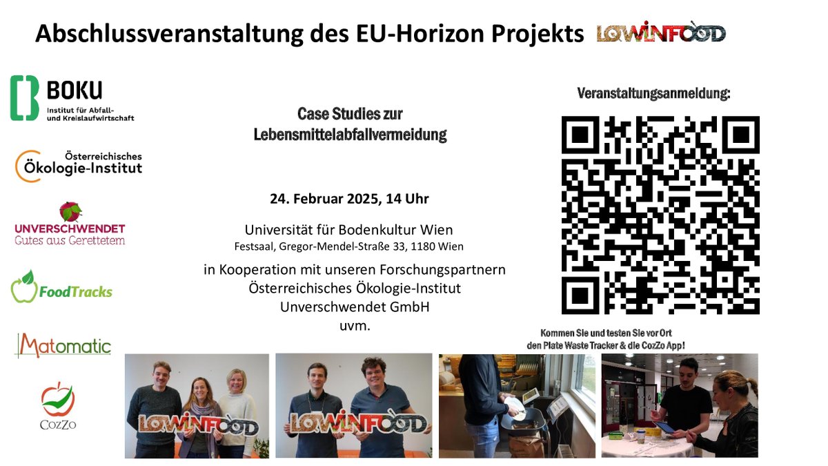 Lowinfood (@lowinfood) on Twitter photo 📣 SAVE THE DATE 📣
📅 24th February
🕑 14:00-17:00
📍 <a href="/BOKUvienna/">BOKU University</a> in #Vienna
The #results of4⃣ #LOWINFOOD innovations against #foodwaste will be presented:
✅ <a href="/CogZum/">CozZo</a>
✅#PlateWasteTracker
✅ <a href="/unverschwendet/">Unverschwendet</a>
✅#FoodTracks
ℹ️bit.ly/3QaUwSx #finalevent 📣 SAVE THE DATE 📣
📅 24th February
🕑 14:00-17:00
📍 <a href="/BOKUvienna/">BOKU University</a> in #Vienna
The #results of4⃣ #LOWINFOOD innovations against #foodwaste will be presented:
✅ <a href="/CogZum/">CozZo</a>
✅#PlateWasteTracker
✅ <a href="/unverschwendet/">Unverschwendet</a>
✅#FoodTracks
ℹ️bit.ly/3QaUwSx #finalevent