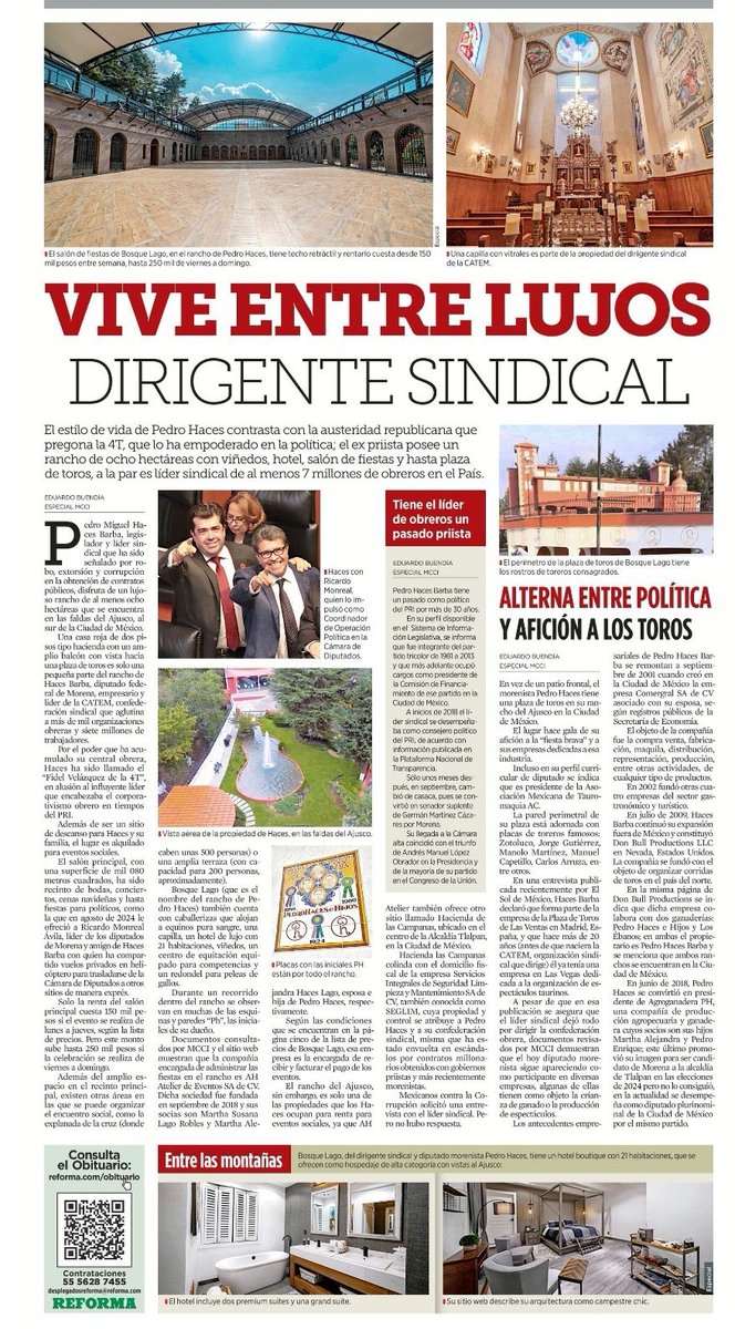 bereaguilarv's tweet photo. Miren que bonito el rancho de Pedro Haces, el dirigente sindical y promotor de la Cobranza Delegada. Vive rodeado de lujos y tiene empresas no sólo en el País,sino en EU y en España. Ha 
estado Involucrado en acusaciones de corrupción,robo y extorsión. Ah,y es diputado de Morena. https://t.co/hj9O9hzHa5