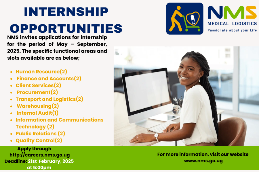 nmsuganda's tweet photo. Internship opportunities available. Deadline:21st February 2025 at 5:00 pm https://t.co/vtDAj44dCd