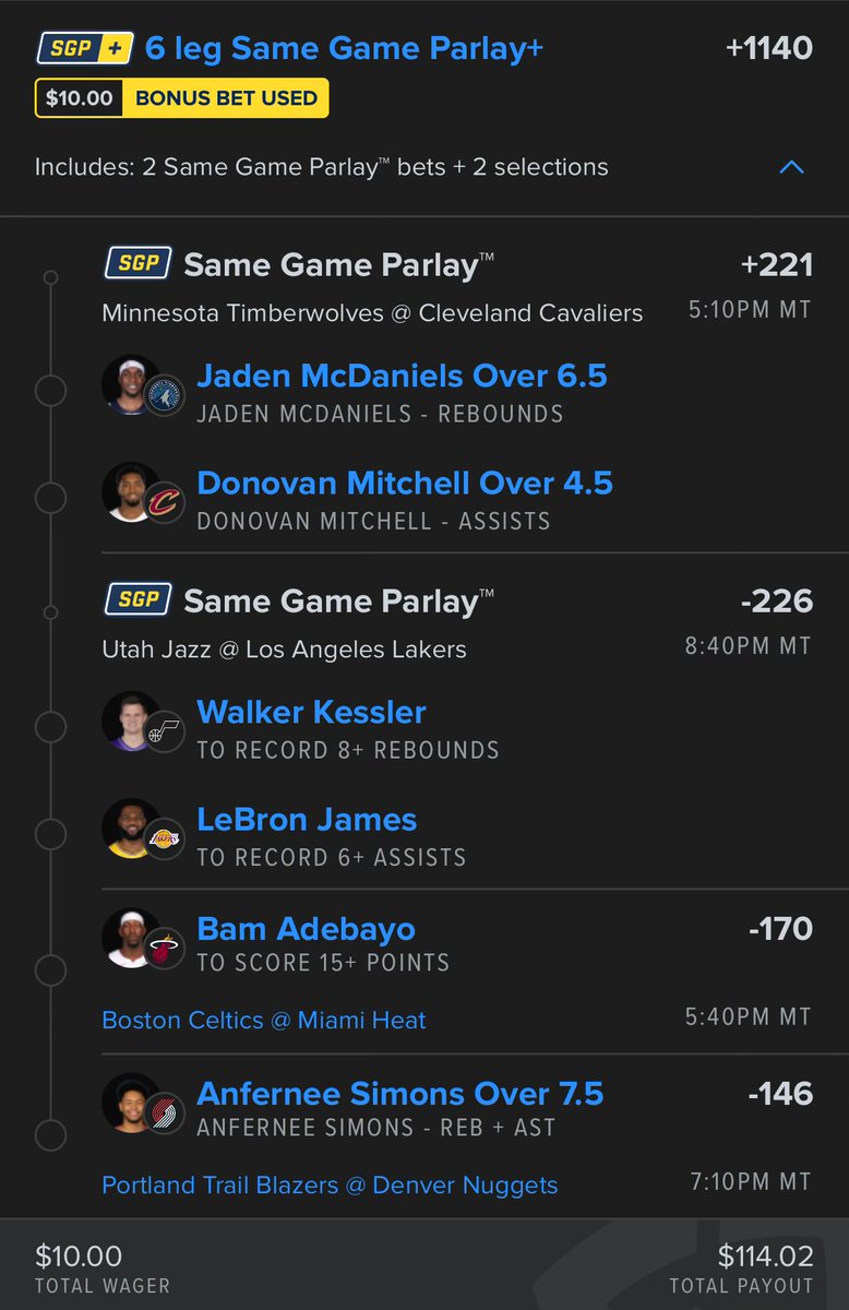 paintr_lfw's tweet photo. Eli got us a bonus bet with the #KickOfDestiny 🏉🏉🏉
now let’s turn that into $100. 👇
parlay cooked up with @yourlinemate data. 📊📈
McDaniels - 100% last 5/5
Mitchell - 100% last 8/8
Simmons - 100% last 5/5
Kessler - 100% last 10/10
LeBron - 100% last 10/10
Adebayo - 100% last 7/7