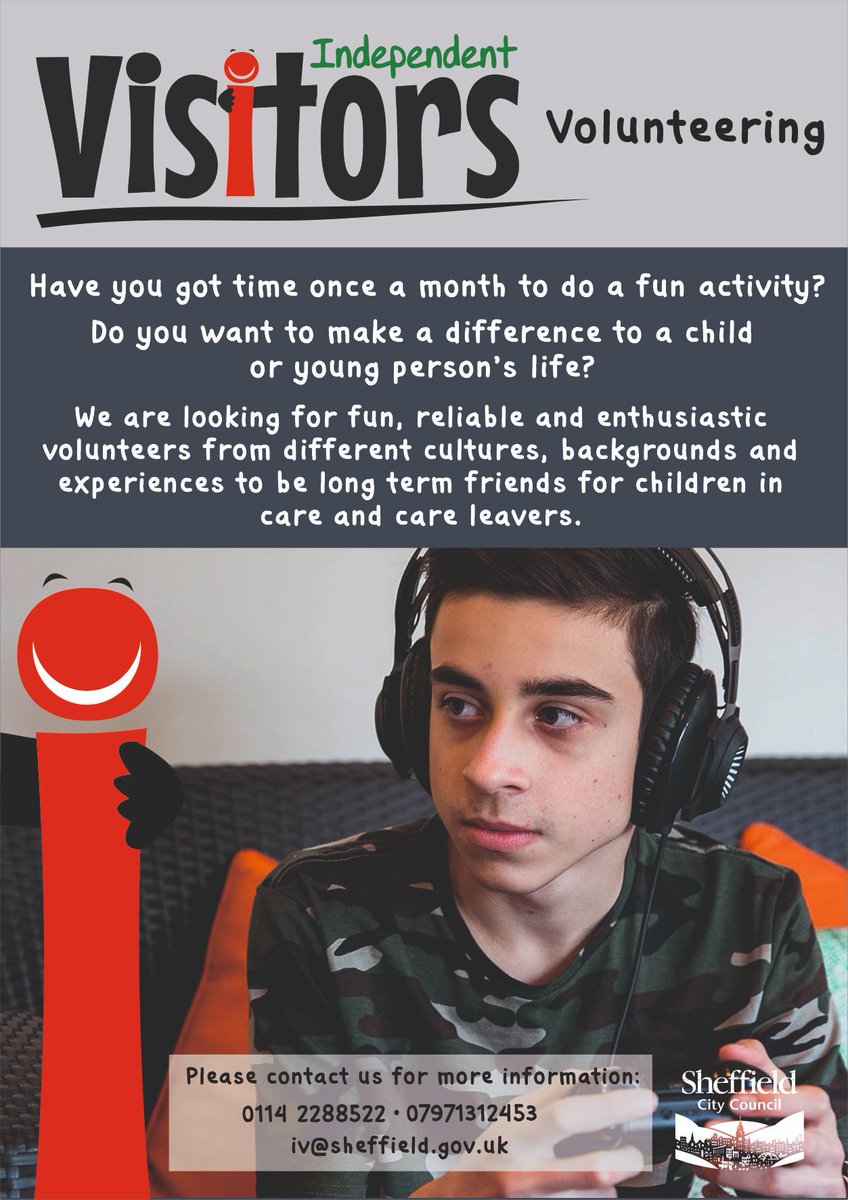 Enter the wonderful world of being an Independent Visitor! 😃                  

For more info: bit.ly/IVSheffield 

#IndependentVisitor #Sheffield #sheffieldissuper #Volunteer