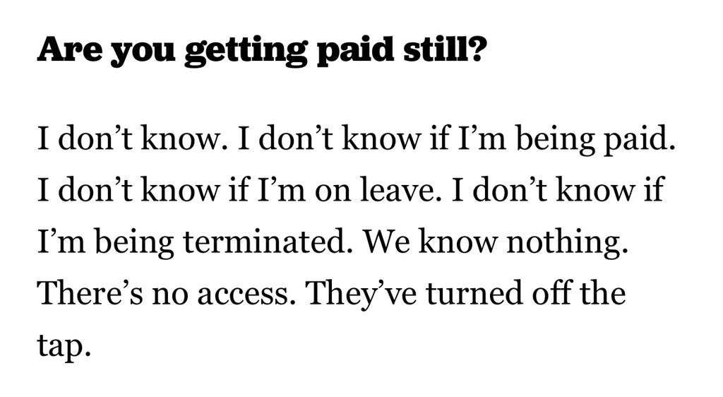 “We have lost contact with Washington. We are on our own.”

Please read this powerful interview with a USAID official abandoned by their government while serving their country.
