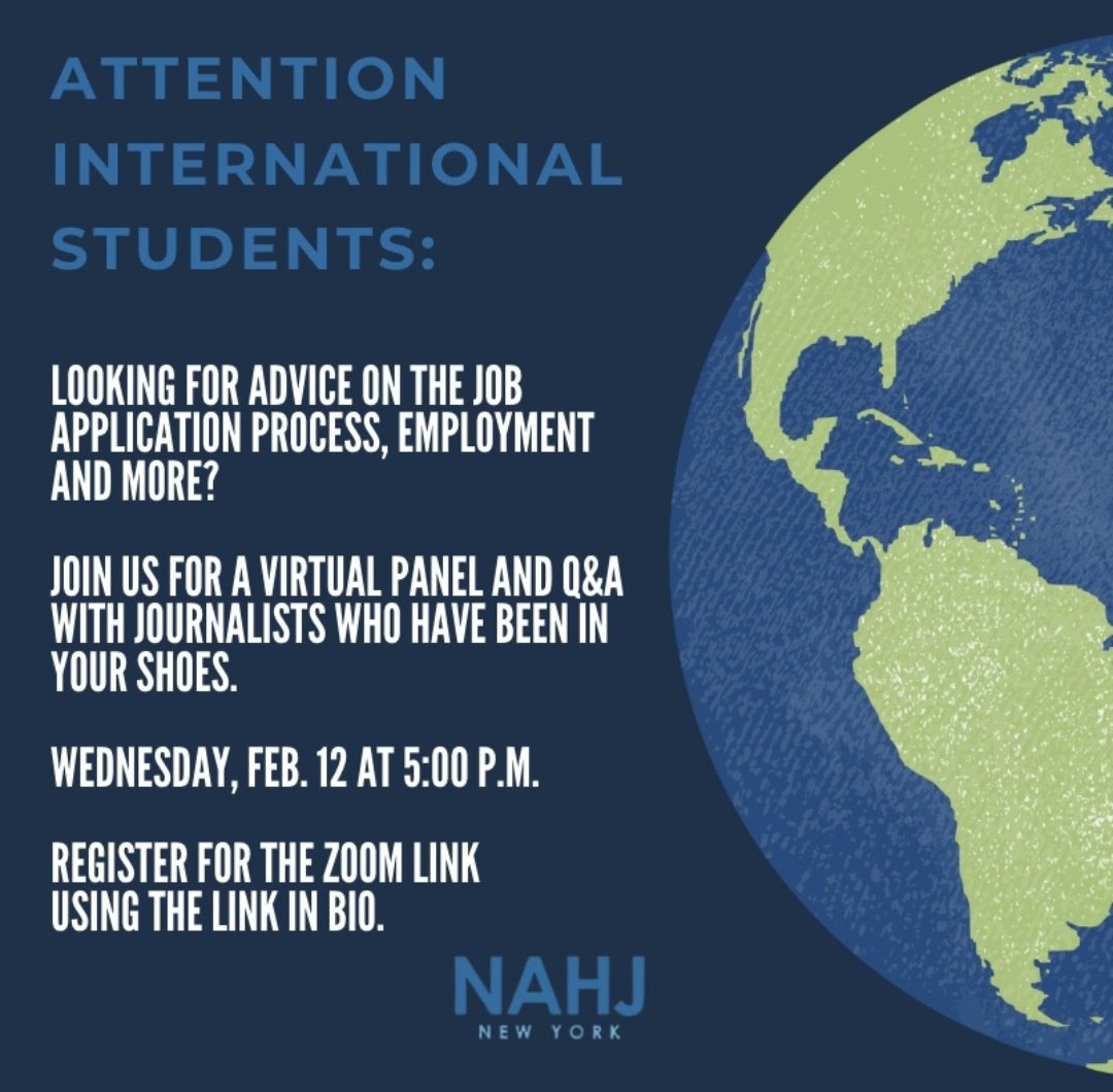 ATTENTION INTERNATIONAL STUDENTS: 

Looking for advice on post-grad life as an international student journos? Sign up for Wednesday's panel and Q&amp;A here:

eventbrite.com/e/advice-panel…