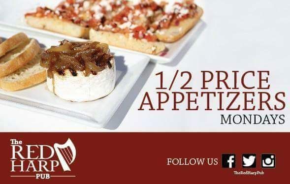 🍻🍷Come be a part of The Harp Monday - Friday 3pm to 5pm for *25% off all beverages and appetizers🍷🍻

🧀Every Monday come be a part of The Harp for *1/2 price appetizers

Entertainment:
🔉Tonight Music bingo 7pm - CANCELLED 

*Dine in only - house rules apply