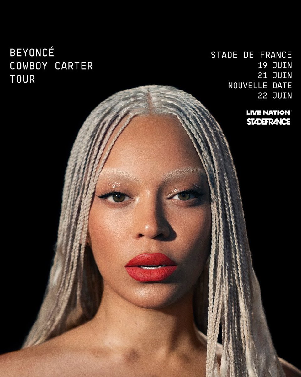 🚨 ANNONCE : Nouvelle date de Beyoncé au Stade de France !
 
🔥 Queen B sera sur la plus grande scène de France pour 3 concerts exceptionnels les 19, 21 et 22 juin 2025
 
🎟️ Notre alerting pour ne pas rater la mise en vente le 14 février à 12h : urlr.me/ReNPvV
 
#beyoncé