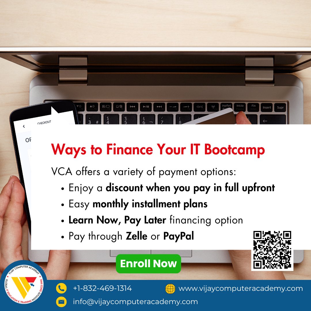 VCAGLOBALIT's tweet image. Payment plans that work for YOU!
✅ Pay in Full – Get a discount!
✅ Monthly Installments
✅ Learn Now, Pay Later – PayPal financing (up to 24 months).
✅ Pay via Zelle or PayPal
📅 Enroll now in #DataAnalytics #Cybersecurity #DatabaseAdmin Bootcamps vijaycomputeracademy.com/inquiry-page/