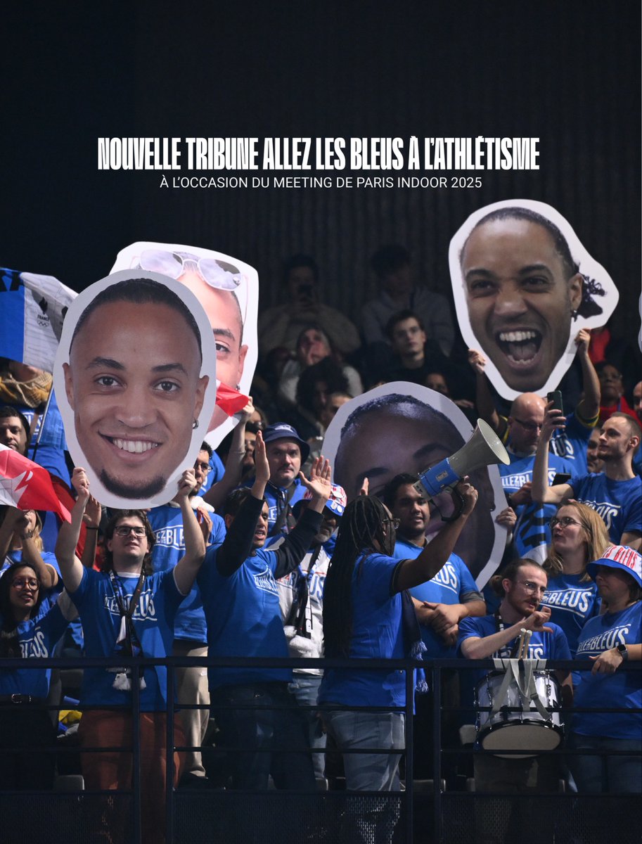 EquipeFRA's tweet image. Les têtes géantes étaient de sorties avec la nouvelle tribune Allez Les Bleus lors du meeting indoor d'athlétisme 📣