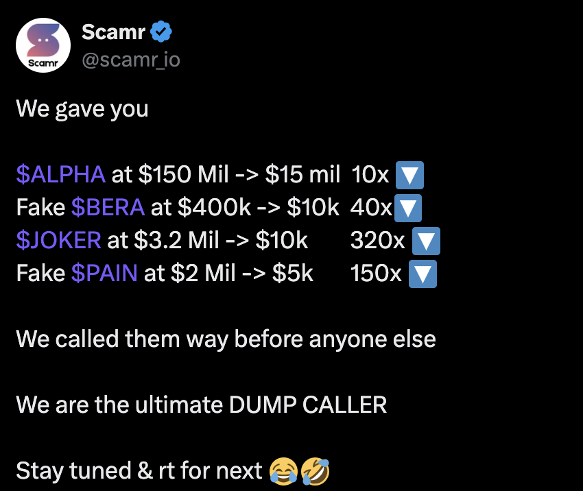 scamr_io's tweet photo. 💰 $1 Saved = $1 Earned 💰

You think following influencers &amp; call groups will make you money?

Then Think about saving money too

At SCAMR, we call scams before they happen🚨

Using AI &amp; pattern recognition, we screen 100s of ca per hr

Like what we do? Follow, Like &amp; RT. 🔥 https://t.co/Pryo54uzZH