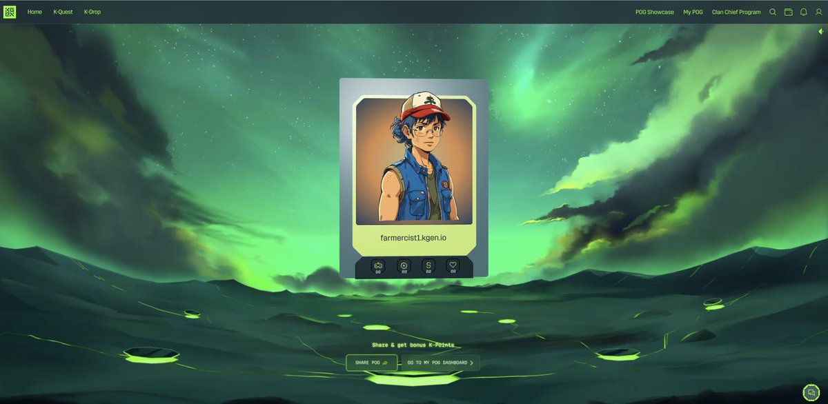 DAY 1 on KGEN ( airdrop confirmed )

Raised: $30m
Cost: $0 
Time: 5 minutes max

- Head over to: tinyurl.com/signup-Kgen
- Join my clan ( optional )

- Login with X(twitter) or Gmail
- Choose .kgen domain
- Choose your avatar
- Choose character and style
- Skip selfie
- Mint POG: