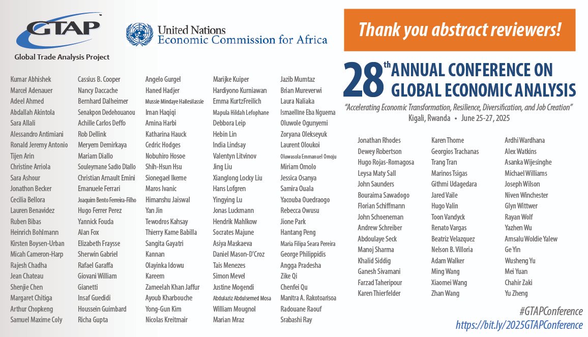 GTAP_Purdue's tweet image. Thank you to everyone that offered their time to serve as an abstract reviewer for this year&apos;s #GTAPConference!