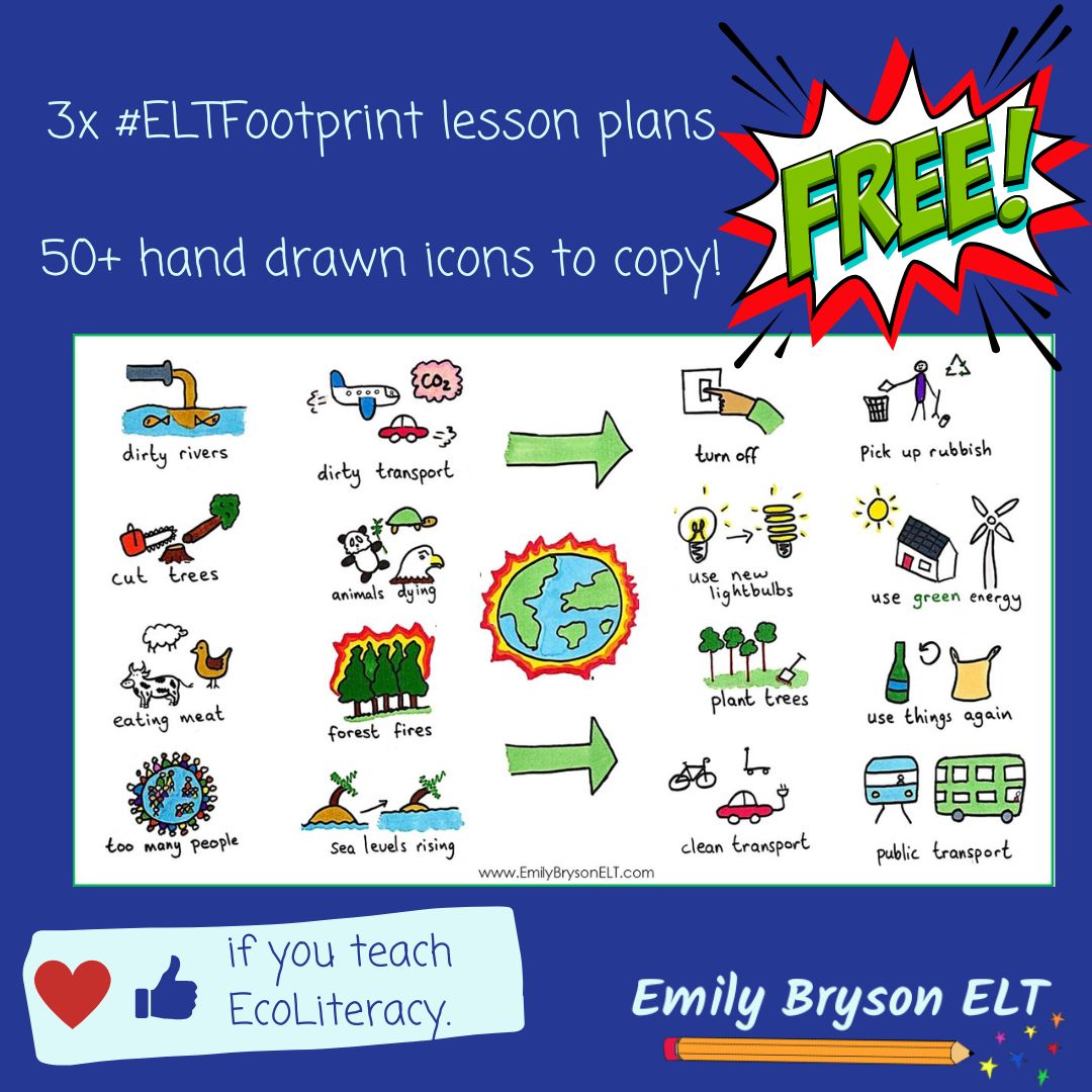 Do you want to include #Ecoliteracy in the ELT classroom?

I created a freebie for you, inspired by #ELTFootprint and their #ELTCanDoEco hashtag.

☑ 3 FREE lesson plans

☑ 1 blog post

☑ 50+ hand drawn icons to play with (or copy)

emilybrysonelt.com/freebies

#ESOL #TESOL #TEFL