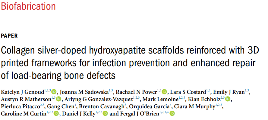 Congratulations to all involved on the article 'Collagen silver-doped hydroxyapatite scaffolds reinforced with 3D printed frameworks for infection prevention and enhanced repair of load-bearing bone defects' published in <a href="/Biofabrication/">BF</a>!
Read it here: iopscience.iop.org/article/10.108…