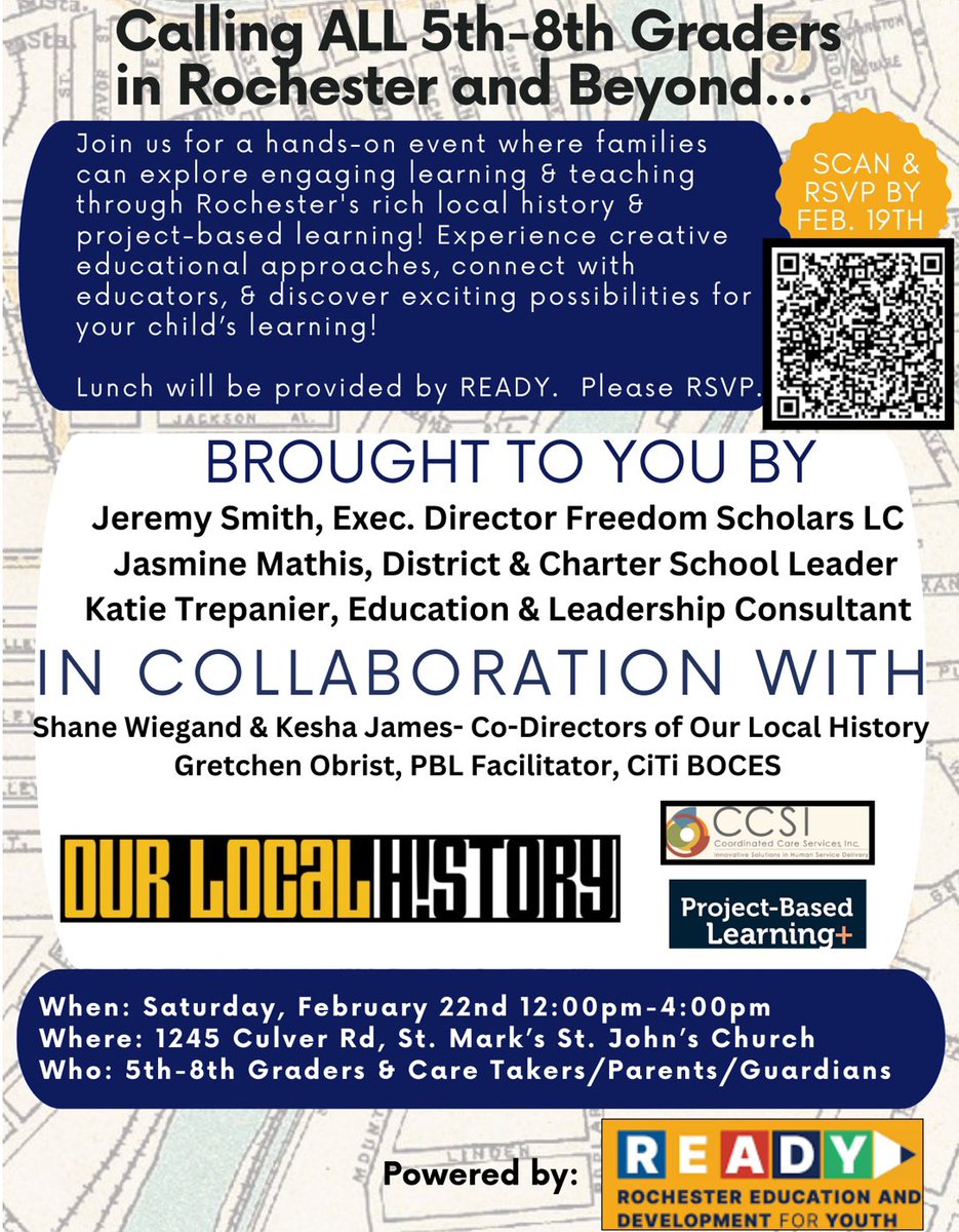 Calling all 5th-8th graders in Rochester and their parents! Get ready for a game-changing opportunity to explore creative ways to learn while connecting with inspiring educators. 

🔗 RSVP here: tinyurl.com/bdffvjv7 by Feb. 19th 

#YouthVoicesMatter #Education