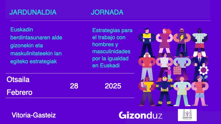 🔔 Si tienes interés en el trabajo con hombres y masculinidades por la igualdad, apunta este encuentro en tu agenda.

✅ Vamos a presentar la estrategia @gob_eus para los próximos años en este ámbito.

🔎 Mira el programa: loom.ly/NM-YOK8
📝 Apúntate ahora: