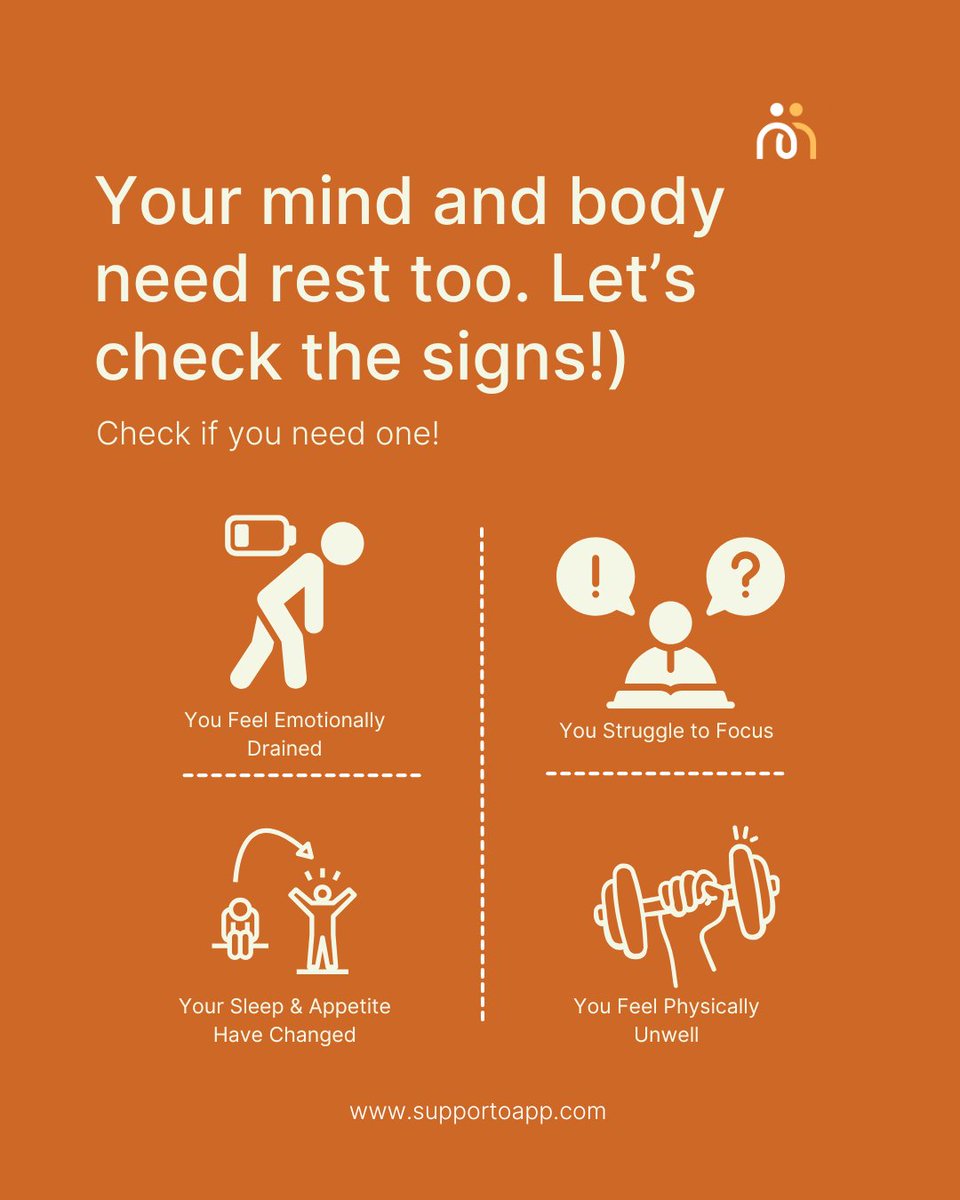 trysupporto's tweet photo. Feeling Stressed Out? 😩
Don’t ignore the signs telling you it’s time for a #mentalbreak! 
Prioritize your emotional well-being before burnout takes over. Join SupportO and start your journey toward better mental health today!

#trysupporto #EmotionalWellbeing https://t.co/vq31oulatF