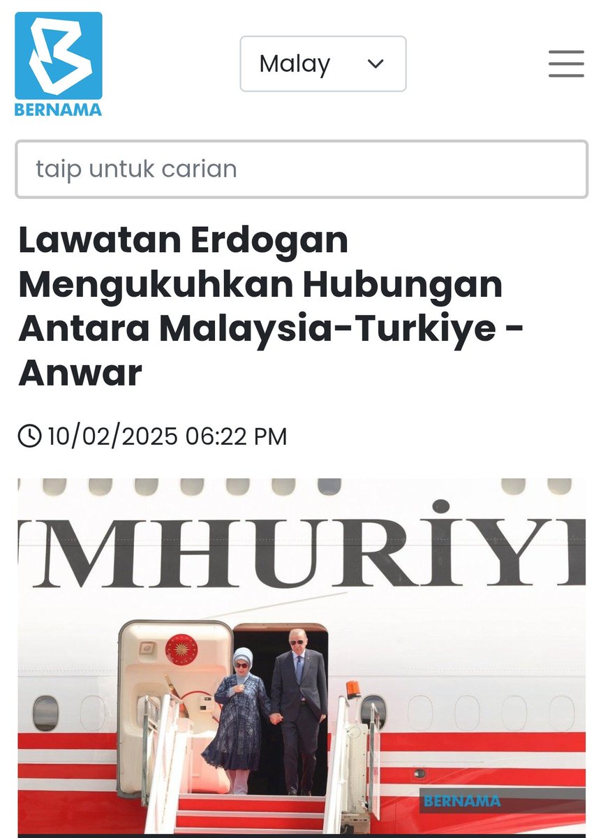 najib_bakar_'s tweet photo. Harini ada tiga berita menarik untuk Malaysia. Jom!

Satu. 

Kedatangan Presiden Erdogan dari Turkiye untuk memantapkan lagi hubungan dua hala Malaysia-Turkiye.

🧵1/n https://t.co/S6UrhnpFZJ