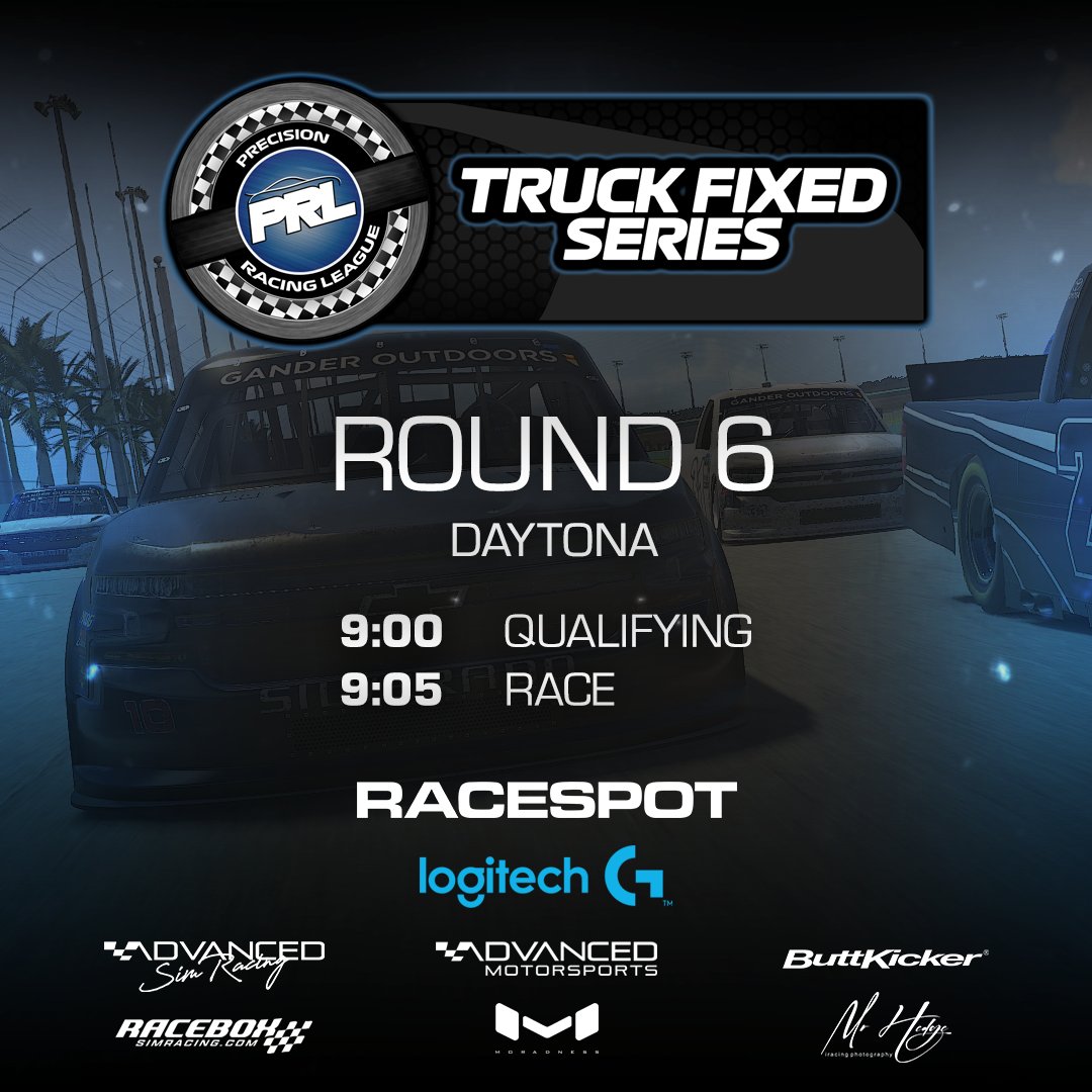 Precision Racing League (@precisionrl) on Twitter photo An epic showdown awaits as our Truck drivers take on the legendary Daytona Speedway! Expect high-speed action, and an unforgettable night!
LIVE on @racespottv at 9 PM!
youtube.com/watch?v=l8rGGm…
<a href="/LogitechG/">Logitech G</a> <a href="/AdvSimRacing/">Advanced SimRacing</a> <a href="/racebox_sim/">RaceBox SimRacing 🏁</a> <a href="/TheButtKicker/">The ButtKicker</a> <a href="/Moradness/">Moradness</a> <a href="/Mr_H_Photos/">MrHedge iRacing Photography</a> An epic showdown awaits as our Truck drivers take on the legendary Daytona Speedway! Expect high-speed action, and an unforgettable night!
LIVE on @racespottv at 9 PM!
youtube.com/watch?v=l8rGGm…
<a href="/LogitechG/">Logitech G</a> <a href="/AdvSimRacing/">Advanced SimRacing</a> <a href="/racebox_sim/">RaceBox SimRacing 🏁</a> <a href="/TheButtKicker/">The ButtKicker</a> <a href="/Moradness/">Moradness</a> <a href="/Mr_H_Photos/">MrHedge iRacing Photography</a>