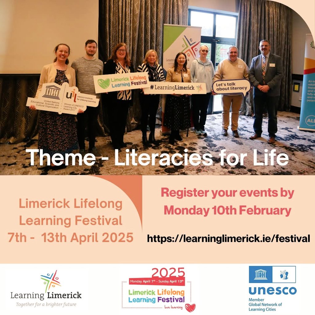 LimkLearnFest's tweet photo. Reminder to all event hosts to submit your events today, to be included in the Limerick Lifelong Lesrning Festival 2025 brochure. See form at https://t.co/N83hKV8ic7 #getinvolved #literaciesforlife #learningcities #festival #limerick https://t.co/EYxne2HOEN