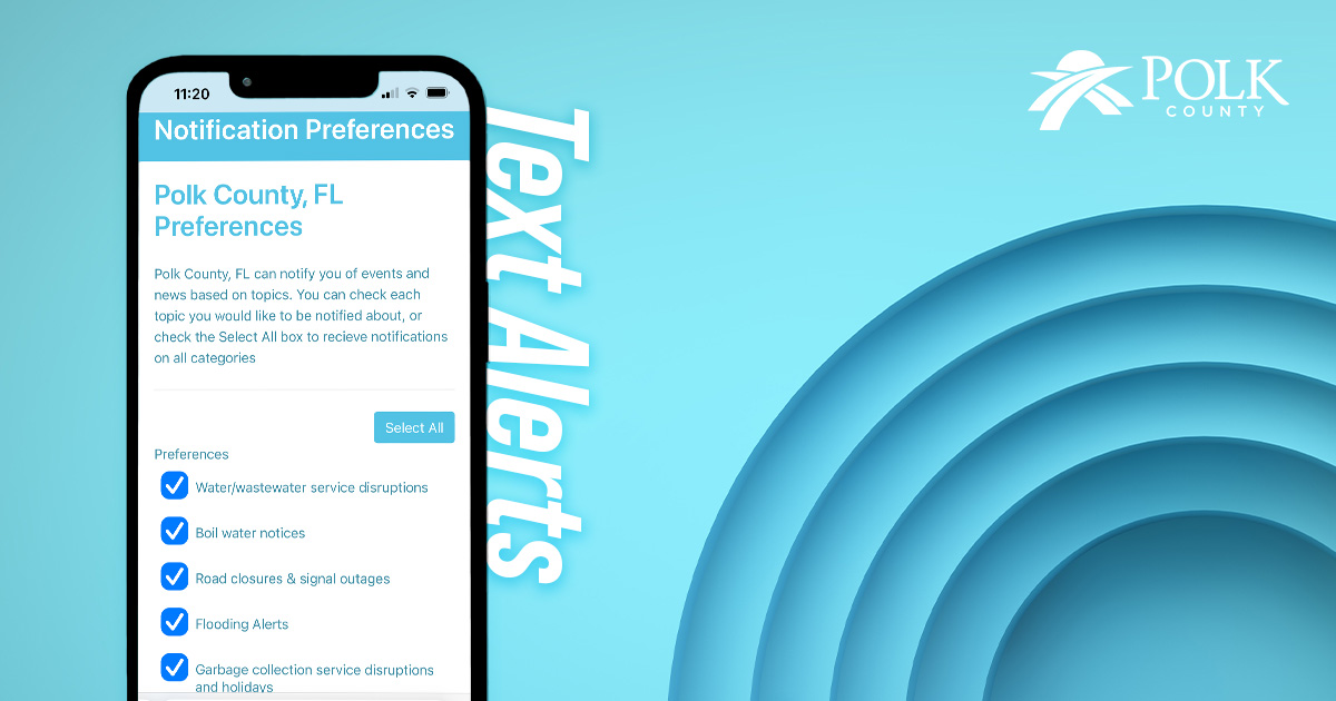 Sign up to receive text alerts from Polk County
Take the first step to registering by texting “Hello” to (888) 299-POLK (7655).
You can also sign up for text alerts and chat  at polk-county.net.

#textalerts #stayconnected #PolkCountyFL #citibot