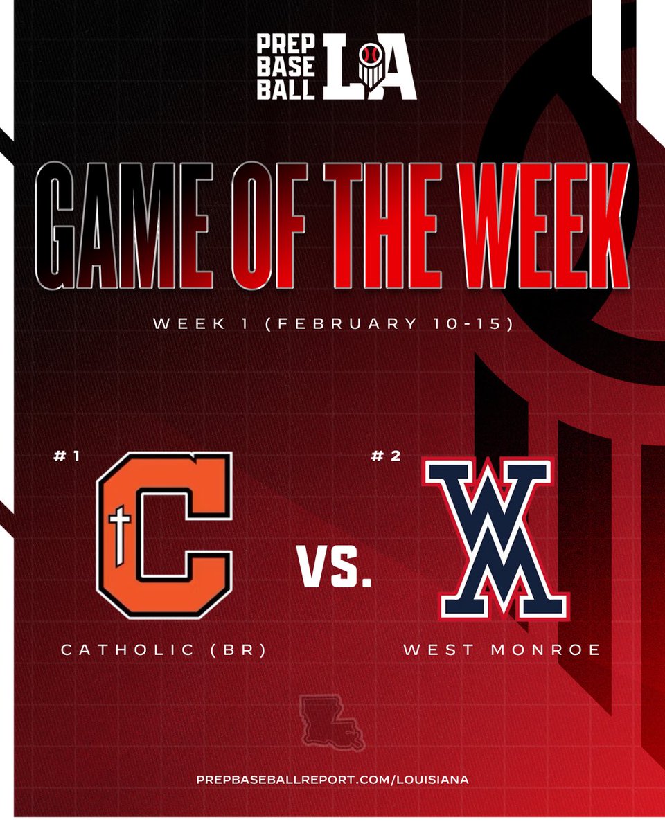 Prep Baseball Louisiana (@prepbaseballla) on Twitter photo 💥 𝕃𝔸 𝔾𝕒𝕞𝕖 𝕠𝕗 𝕥𝕙𝕖 𝕎𝕖𝕖𝕜
#1 <a href="/CurDogBaseball/">Cur Dog Baseball</a> travels north to take on #2 <a href="/REBSbaseball/">WMbaseball</a> for our Week 1 Game of the Week.
Full preview on this mega-matchup between the defending Division I State Champions below ⤵️
#BeSeen
<a href="/prepbaseball/">Prep Baseball</a>
🖇️ loom.ly/W3VKHmE 💥 𝕃𝔸 𝔾𝕒𝕞𝕖 𝕠𝕗 𝕥𝕙𝕖 𝕎𝕖𝕖𝕜
#1 <a href="/CurDogBaseball/">Cur Dog Baseball</a> travels north to take on #2 <a href="/REBSbaseball/">WMbaseball</a> for our Week 1 Game of the Week.
Full preview on this mega-matchup between the defending Division I State Champions below ⤵️
#BeSeen
<a href="/prepbaseball/">Prep Baseball</a>
🖇️ loom.ly/W3VKHmE
