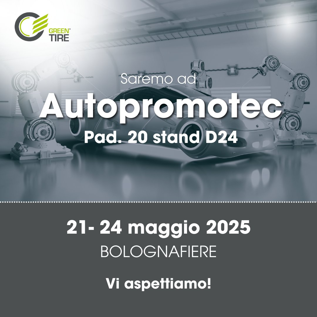 🟢🟢🟢 <a href="/greentirepfu/">Greentire</a>  ritorna ad #Autopromotec 2025, la fiera internazionale dedicata all'aftermarket automobilistico.
🗓️ Dal 21 al 24 maggio 2025
📍 Padiglione 20, Stand D24, BolognaFiere
Vi aspettiamo con le nostre soluzioni innovative per la gestione e il riciclo degli #PFU