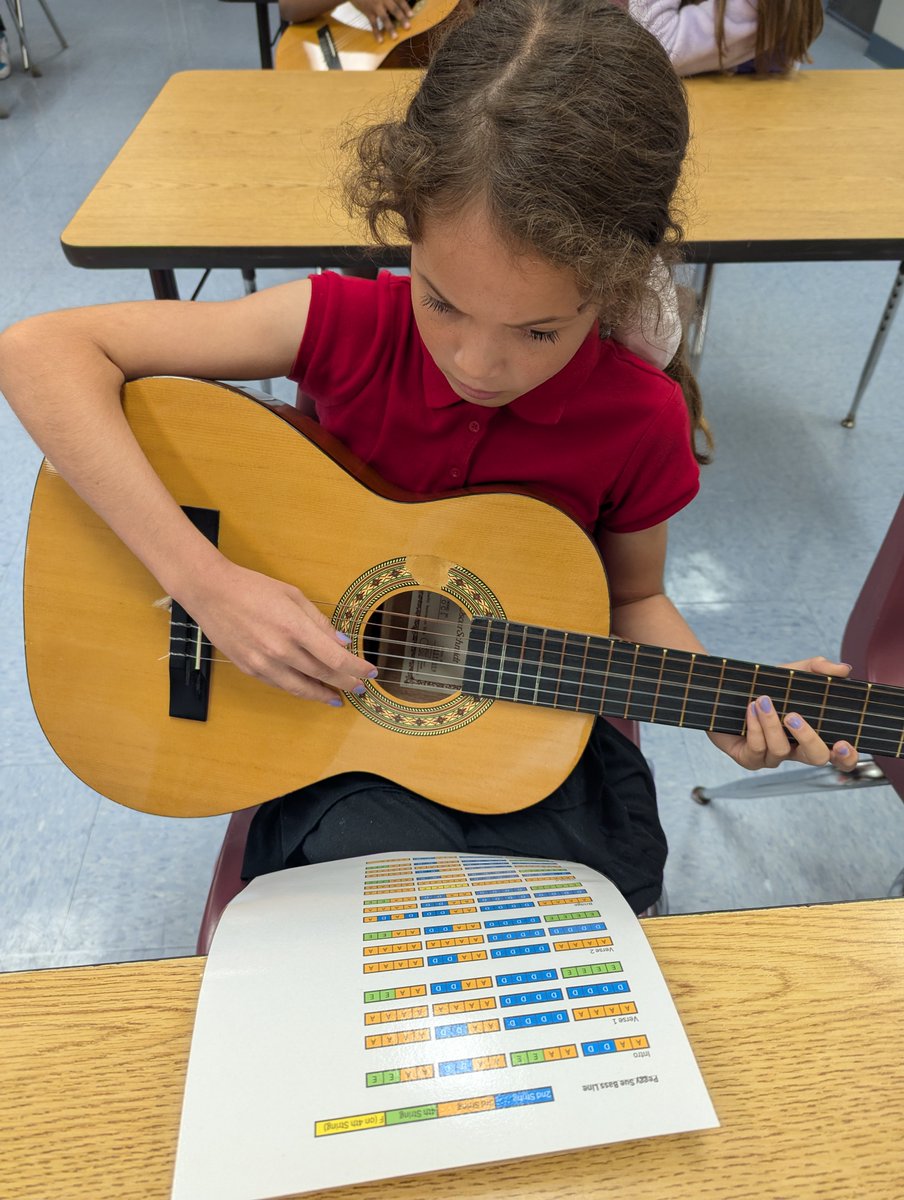 5th graders learning a bass part to "Peggy Sue" on the 3 lowest strings of acoustic guitars. This will prepare them to play a real bass guitar! Again, this is part of our "Everyday is a HOLLYday" grant. 
#CFLClassroomGrants #EducationIsEverything
<a href="/VineyardsVipers/">Vineyards Elementary</a> <a href="/tbhef/">Buddy Holly Official</a>