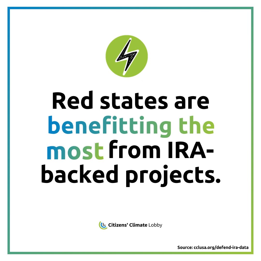 citizensclimate's tweet photo. We need to keep the clean energy provisions intact to fully realize the IRA's benefits and spur American investment in clean energy ⚡

Reply and tag your Republican members of Congress. Let them know you want to keep the IRA's climate provisions strong! #CCLforIRA https://t.co/gdSxGXUtlv