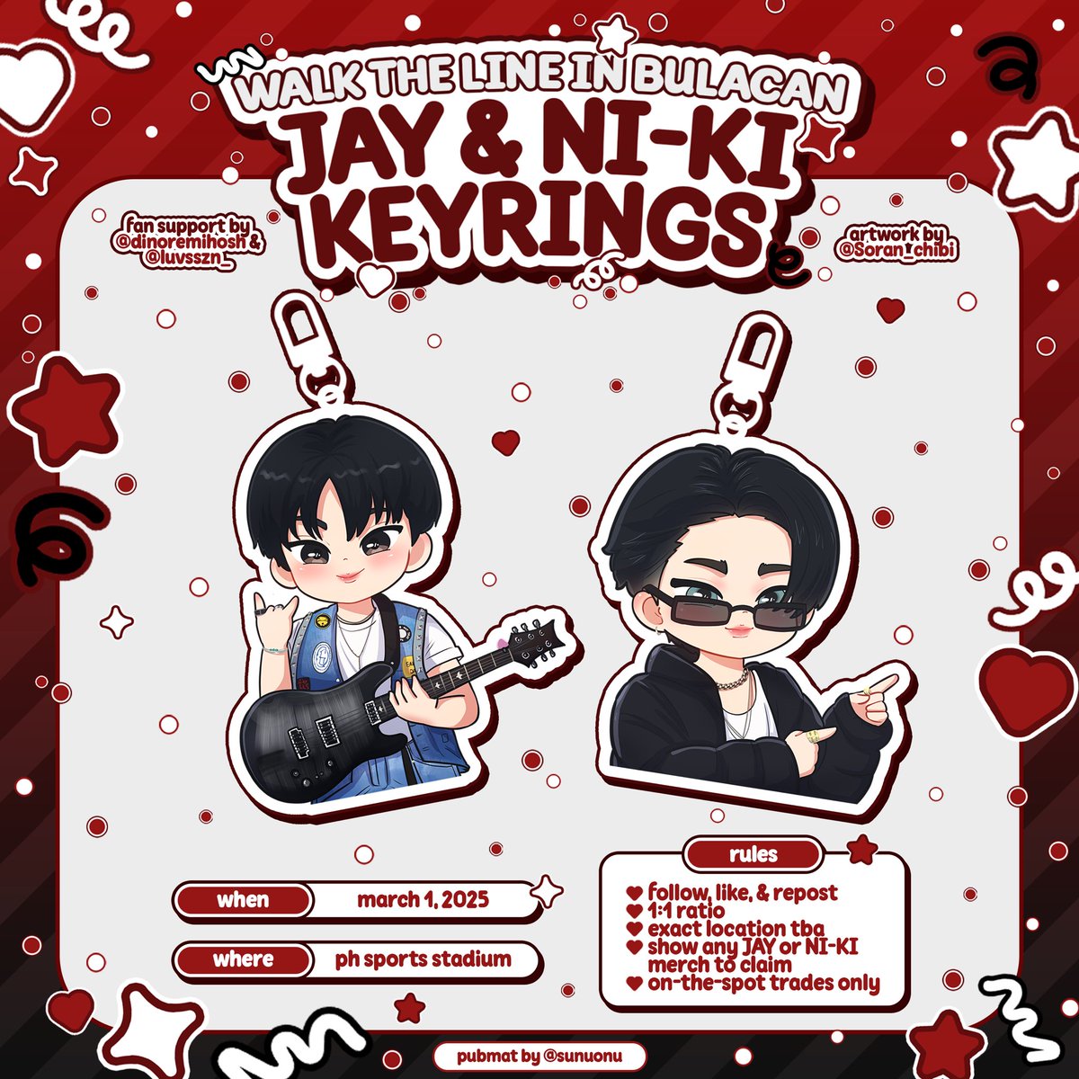 dinoremihosh's tweet photo. ꕤ.｡ ENHYPEN WALK THE LINE IN BULACAN 
— fan support by dinoremihosh &amp; @luvsszn_ 

🤟🏻 jay &amp; ni-ki laminated keyrings 🎸

•like &amp; rt to spread
•d-day trades only! 
•loc &amp; time will be posted on d-day :)

see you on march 1, engenes! ᥫ᭡ˊ˗

#WALKTHELINE_IN_BULACAN https://t.co/E5Shetw2Sc