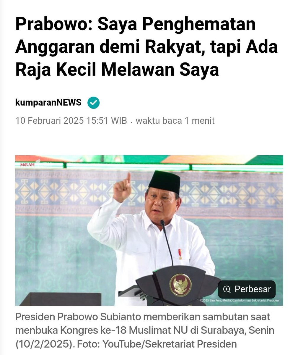 Menurut pak presiden, 
Ada Raja Kecil di dalam Negara Kesatuan Republik Indonesia melawan presiden..
Jadi ingat dulu beliau pernah bilang 
Bubar-bubaran.🤭
m.kumparan.com/kumparannews/p…