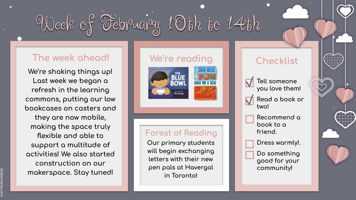 Every week brings new opportunities! Last week we saw structural changes in the library &amp; learning commons <a href="/StCeciliaHCDSB/">StCeciliaHCDSB</a>! What will this week bring? We continue reading our @forestofreading #BlueSpruce nominees; our primaries will start writing letters to their pen pals! <a href="/HCDSB/">Halton Catholic DSB</a>