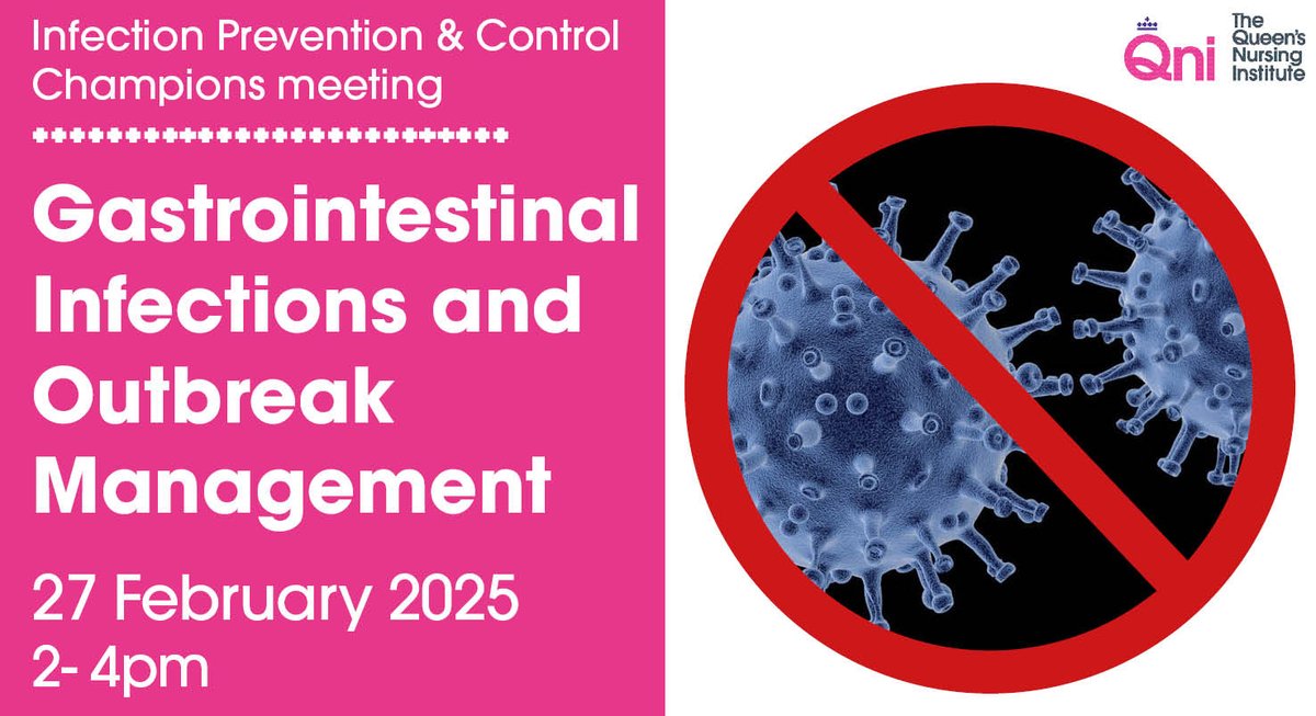 The Queen's Nursing Institute (@theqni) on Twitter photo Join us for our next #InfectionPreventionControl #champion meeting taking place on 27 February, 2-4pm on #Gastrointestinal #Infections & #Outbreak #Management.
Free and open to all #nurses and #AHPs working in #AdultSocialCare.
Book here: qni.org.uk/news-and-event… <a href="/cfry_/">Charlotte Fry RN DN QN</a> Join us for our next #InfectionPreventionControl #champion meeting taking place on 27 February, 2-4pm on #Gastrointestinal #Infections & #Outbreak #Management.
Free and open to all #nurses and #AHPs working in #AdultSocialCare.
Book here: qni.org.uk/news-and-event… <a href="/cfry_/">Charlotte Fry RN DN QN</a>