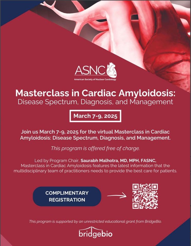 BU Amyloidosis Center (@bu_amyloidosis) on Twitter photo ASNC Masterclass: Cardiac Amyloidosis
Join Dr. Frederick Ruberg & Dr. Andrew Staron of <a href="/BU_Amyloidosis/">BU Amyloidosis Center</a> for an expert-led session on the latest in cardiac amyloidosis imaging & management!
Learn from top experts in the field!#ASNC
📅 March 7-9, 2025
💻 Virtual Event – Open to All! ASNC Masterclass: Cardiac Amyloidosis
Join Dr. Frederick Ruberg & Dr. Andrew Staron of <a href="/BU_Amyloidosis/">BU Amyloidosis Center</a> for an expert-led session on the latest in cardiac amyloidosis imaging & management!
Learn from top experts in the field!#ASNC
📅 March 7-9, 2025
💻 Virtual Event – Open to All!
