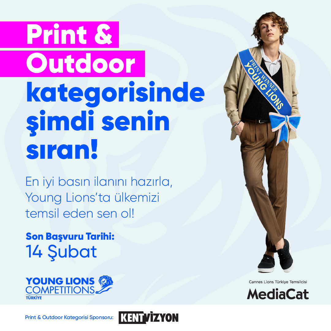 🤩 Tasarımı ve anlatısı ile etki yaratacağınız fikirlerinizi tüm sektöre gösterme fırsatınız var!

🗞️ Ekibinizi kurun, müşterinizin talep ve ihtiyaçlarına en uygun basın ilanını hazırlayın, ülkemizi Young Lions’ta temsil eden siz olun.

Detaylı bilgi 👉 younglions.mediacat.com
