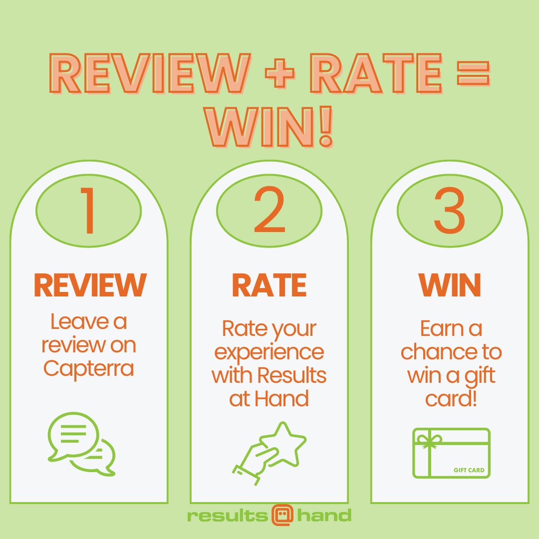 resultsathand's tweet image. Leave a review on Capterra and rate your experience with Results at Hand for a chance to win a gift card in our monthly raffle! 🌟

Get started: zurl.co/kw1v9

#ResultsAtHand #EventManagementPlatform