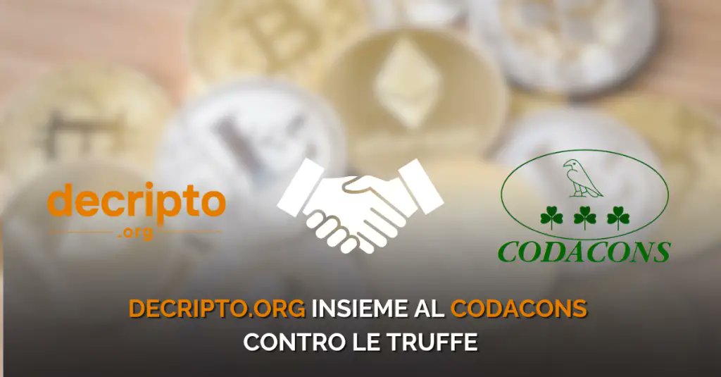 Decripto_org's tweet image. Blockchain e legalità, accordo tra Codacons e Decripto World per combattere truffe on line e crypto scam          
decripto.org/it/blockchain-…           

#DECRIPTO...