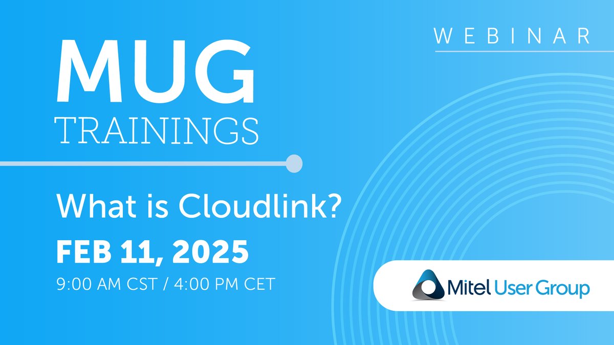 The 2025 MUG Training Series starts tomorrow! Join Robert Payne for an in-depth session on Mitel Administration (CloudLink) &amp; build your expertise. Attend all five sessions live to earn a Mitel Training Badge!  ➡️ mitelusergroup.org/events/whatisc…

#MitelUserGroup #MitelTraining
