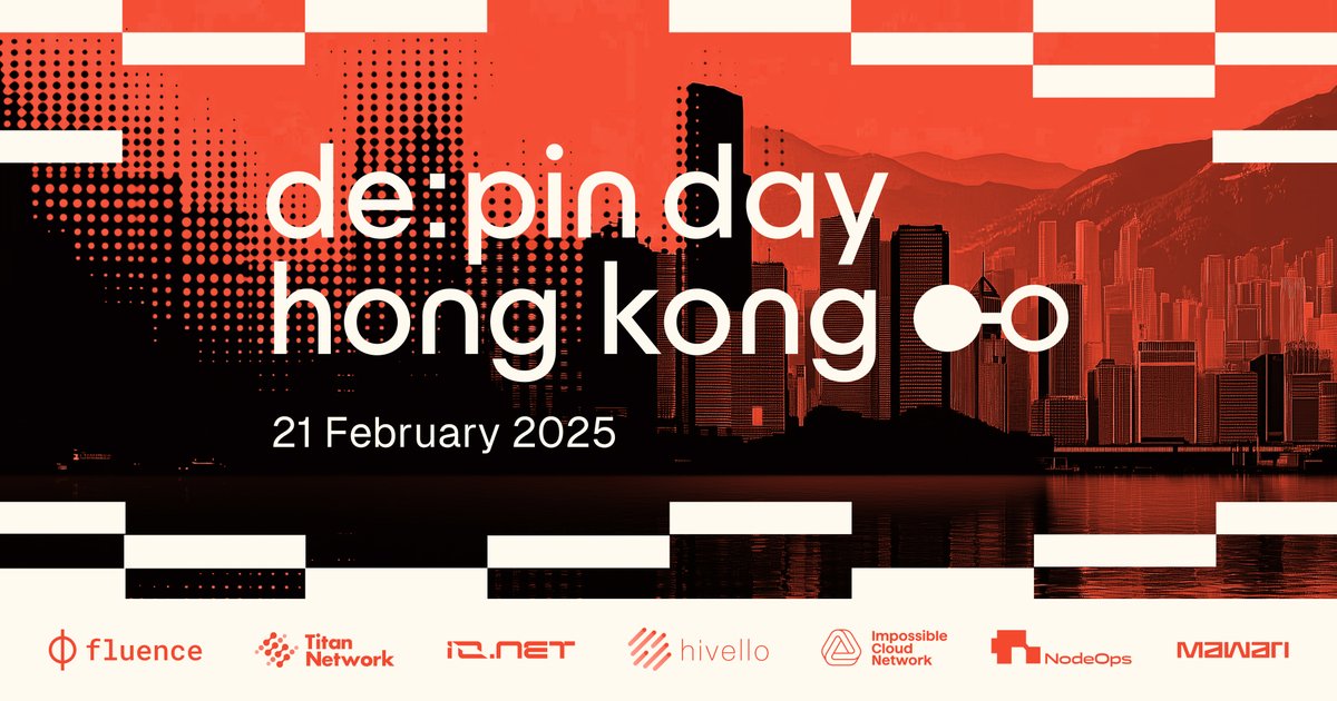 #DePINDay Hong Kong is right around the corner!

<a href="/fluence_project/">Fluence ⏀</a> and <a href="/Titannet_dao/">Titan Network | Install to Earn</a>, together with <a href="/ionet/">io.net</a>, <a href="/HivelloOfficial/">Hivello Official</a>, <a href="/ICN_Protocol/">Impossible Cloud Network</a>, <a href="/NodeOpsHQ/">NodeOps</a> and <a href="/mawariXR/">Mawari</a> are gathering the brightest minds and the most innovative DePIN projects around <a href="/consensus_hk/">Consensus Hong Kong</a> to shape the future