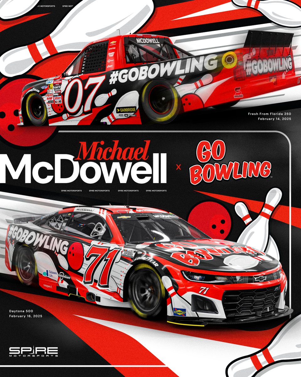 This scheme is right up our alley.
 
<a href="/Mc_Driver/">Michael McDowell</a> and <a href="/GoBowlingdotcom/">GoBowling</a> will team up in a multi-race partnership beginning this weekend in Daytona!

📰: bit.ly/4gBX1Ie