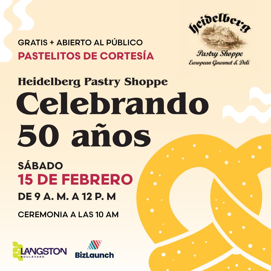 Come celebrate <a href="/HeidelBakery/">Heidelberg Bakery</a>’s 50th Anniversary on Sat., Feb. 15! Join us as the County Board honors Wolfgang &amp; Carla Büchler with a key to the county for their half century of service to Arlingtonians. There will, of course, be cake! Learn more &amp; RSVP at langstonblvdalliance.com/event/heidelbe…