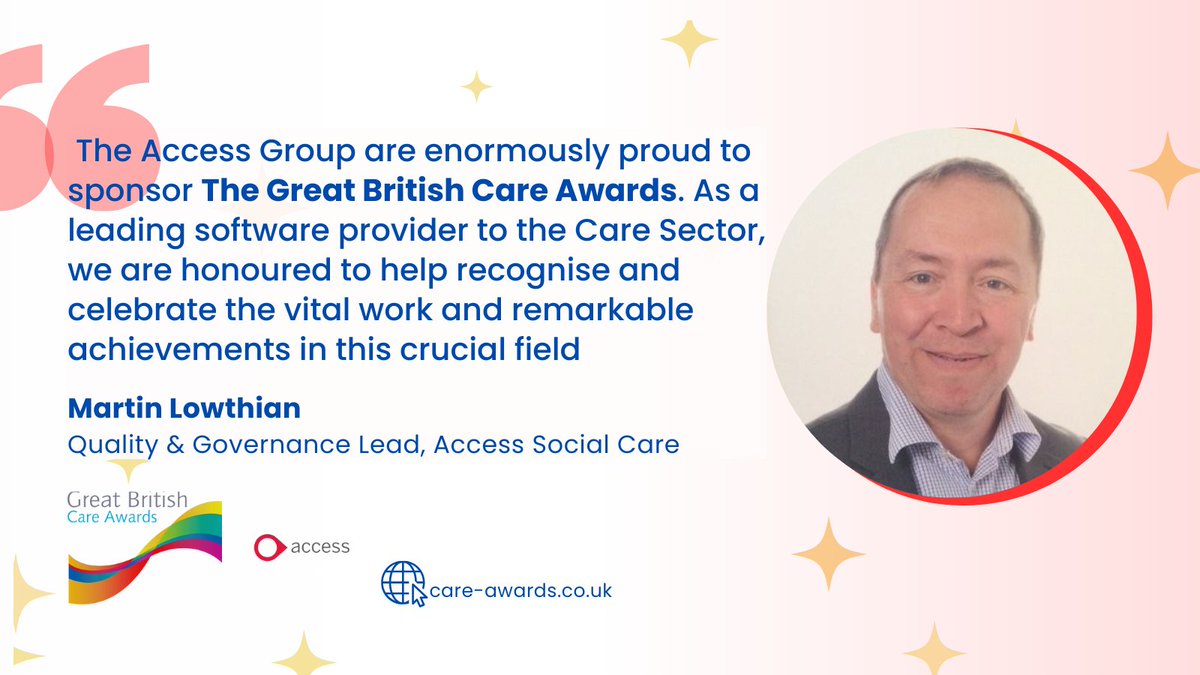 GB Care Awards (@gbcareawards) on Twitter photo Thrilled to announce that <a href="/TheAccessGroup/">The Access Group</a> is proudly sponsoring the Great British Care National Awards! ๐
A huge thank you for championing excellence in care across the UKโhonouring the incredible dedication of care professionals. ๐๐
#GBCA #Access #CareExcellence Thrilled to announce that <a href="/TheAccessGroup/">The Access Group</a> is proudly sponsoring the Great British Care National Awards! ๐
A huge thank you for championing excellence in care across the UKโhonouring the incredible dedication of care professionals. ๐๐
#GBCA #Access #CareExcellence