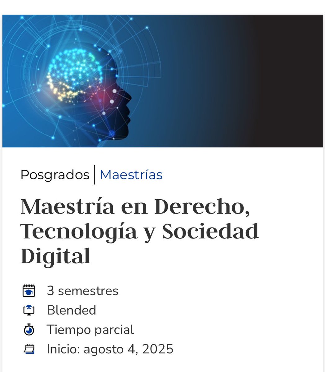 Se parte de la primera promoción de la MAESTRÍA EN DERECHO, TECNOLOGÍA Y SOCIEDAD DIGITAL de <a href="/UniandesDerecho/">UniandesDerecho</a> <a href="/Uniandes/">Uniandes</a> . Ver: derecho.uniandes.edu.co/programas/posg…