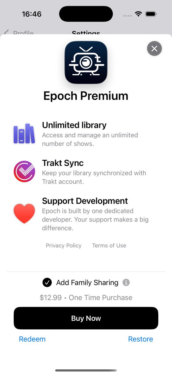 Epoch now supports Family Sharing for premium