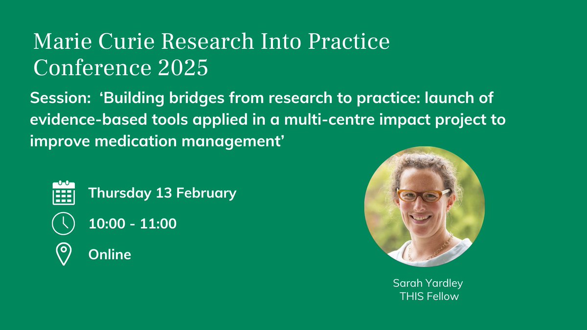 THIS Institute (@this_institute) on Twitter photo #THISFellow <a href="/lavendercrew/">Sarah Yardley</a> will speak at <a href="/MarieCurieEOLC/">Marie Curie EOLC</a> Research into Practice Conference on Thu Feb 13 in the ‘Building bridges from research to practice’ talk at 10:00. Sarah will share potential ways to improve medication management in palliative care & launch a new tool kit #THISFellow <a href="/lavendercrew/">Sarah Yardley</a> will speak at <a href="/MarieCurieEOLC/">Marie Curie EOLC</a> Research into Practice Conference on Thu Feb 13 in the ‘Building bridges from research to practice’ talk at 10:00. Sarah will share potential ways to improve medication management in palliative care & launch a new tool kit