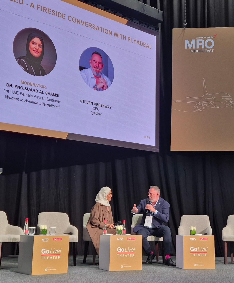 flyadealENG's tweet image. #flyadeal management led by CEO Steven Greenway took centre stage at a Dubai conference today giving candid views about challenges and opportunities facing the aviation industry.
#MROME #AIME