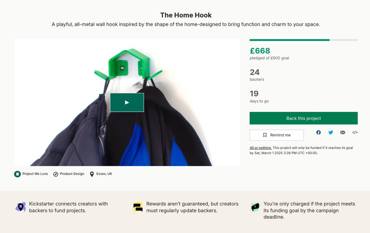 We’re now 75% funded thanks to everyone who backed and shared! Seeing so much love for the HomeHook is great #Kickstarter 

If you know someone who’d love one, now’s the time to share or even grab yourself one! Let’s keep the momentum and hit that 100%🚀
kickstarter.com/projects/callu…