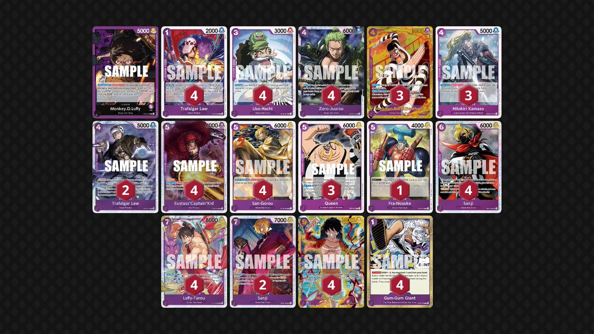 Top 4  - Sergio Fernández Serra ( <a href="/Radicalkill/">Radical</a> )

Monkey.D.Luffy (OP05)
R1  Marshall.D.Teach✅
R2 Donquixote Doflamingo ✅
R3 Rob Lucci ✅
R4 Shanks ✅
R5 Purple Luffy ❌
R6 (top 4) Purple Luffy ❌